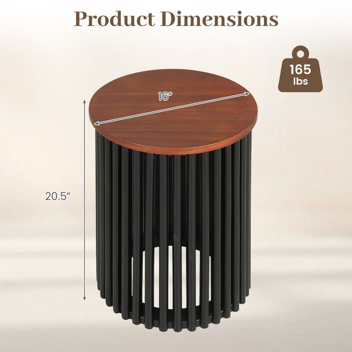 Round Acacia Wood Coffee Table Set of 2, Walnut