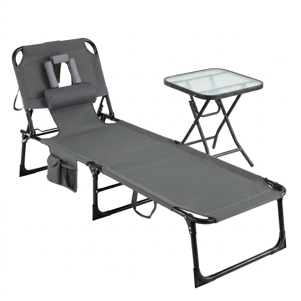 Portable Folding Chaise Lounge Chair with 4-Position Adjustable