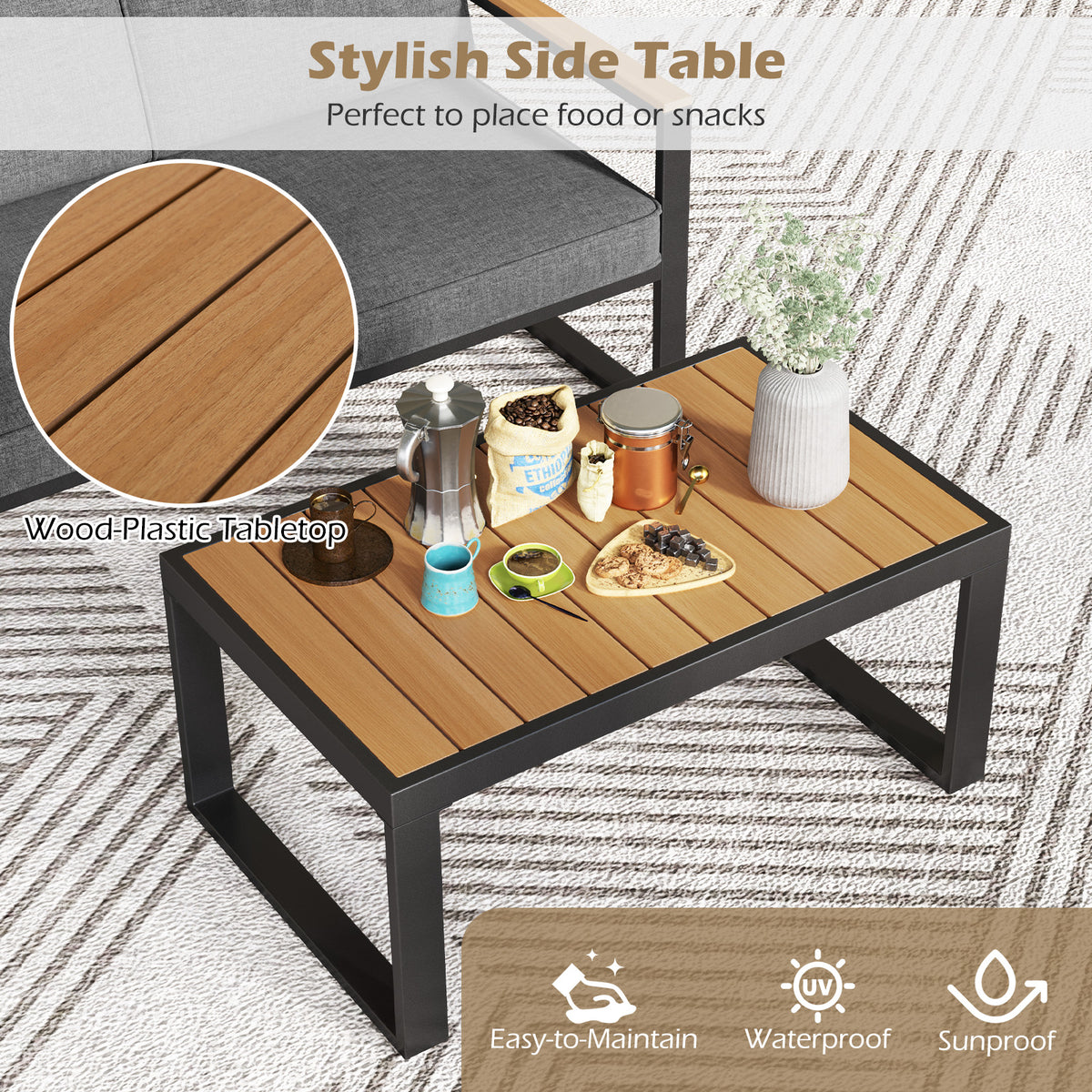 2 Piece Patio Aluminum Furniture Set with Wood-Plastic Armrests and