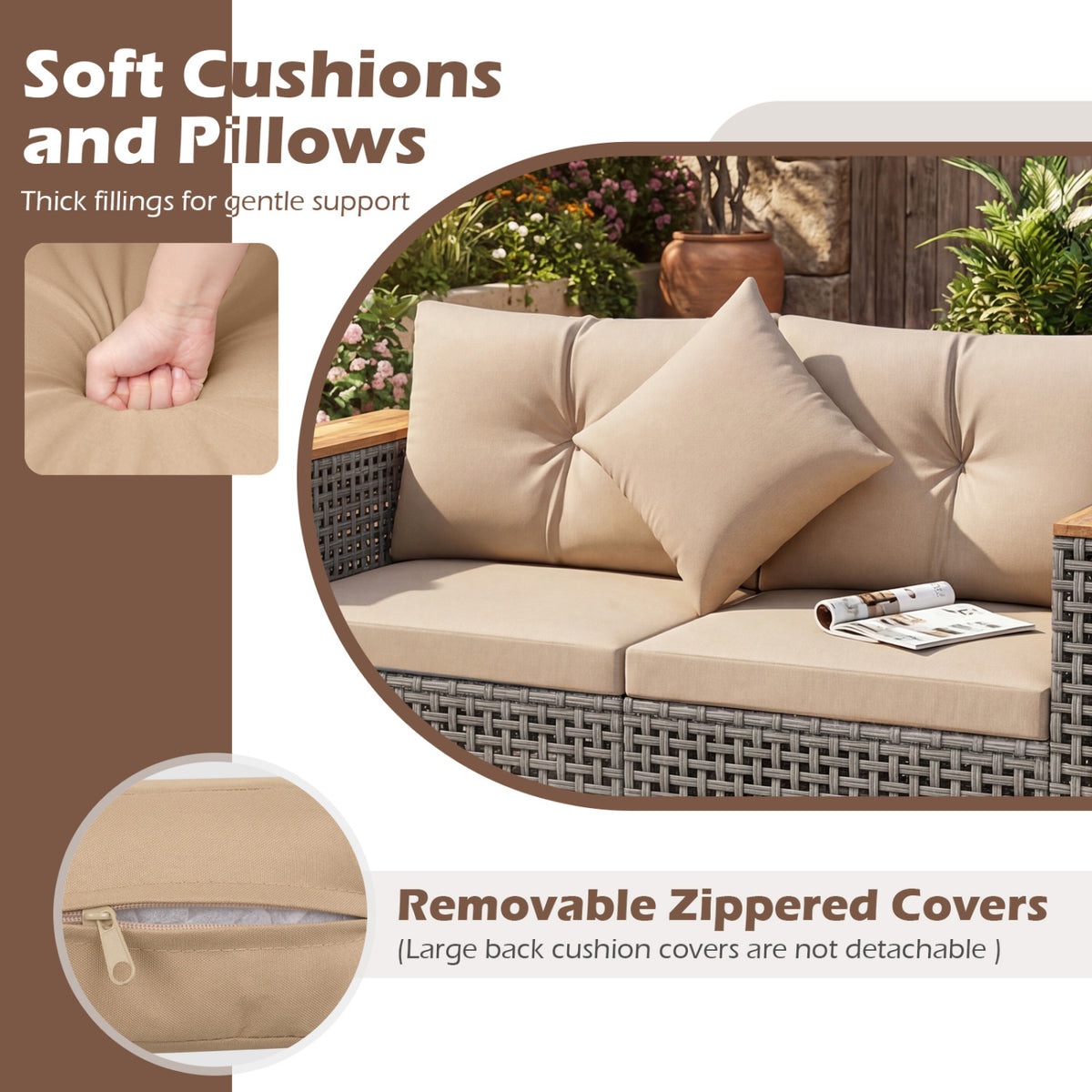 2-Piece Patio Corner Sofa Set with Thick Cushions