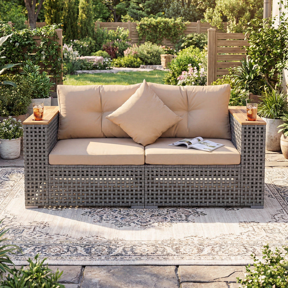 2-Piece Patio Corner Sofa Set with Thick Cushions