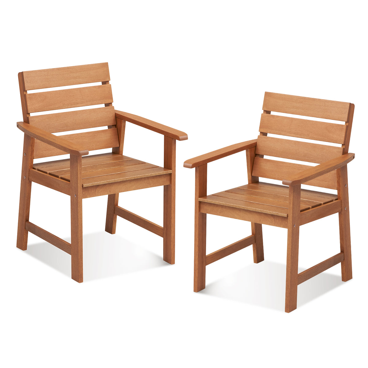 Set of 2 Patio Solid Wood Dining Chairs with Cushions and Slatted Seat