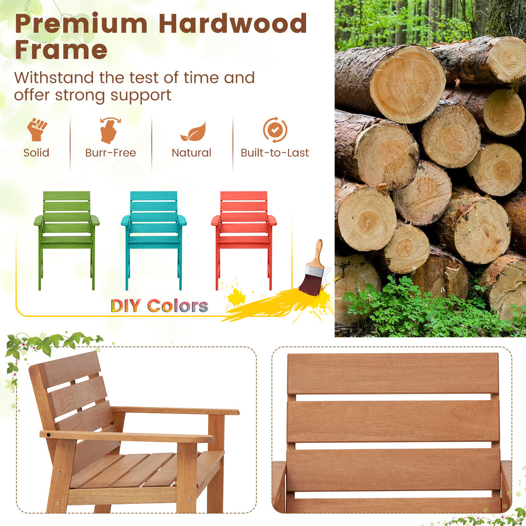 2 Piece Patio Hardwood Chair with Slatted Seat and Inclined Backrest