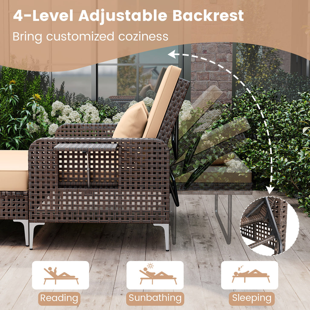 2 Piece Patio Rattan Daybed Wicker Loveseat and Ottoman with