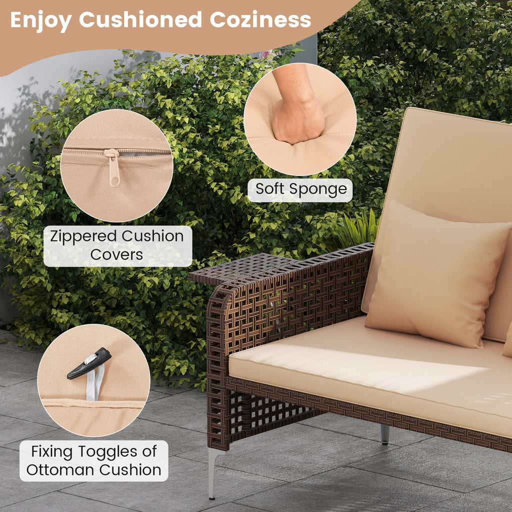 2 Piece Patio Rattan Daybed Wicker Loveseat and Ottoman with