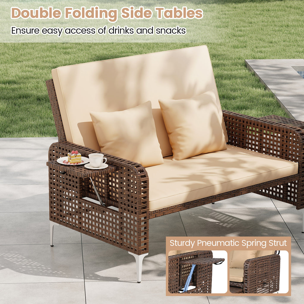 2 Piece Patio Rattan Daybed Wicker Loveseat and Ottoman with