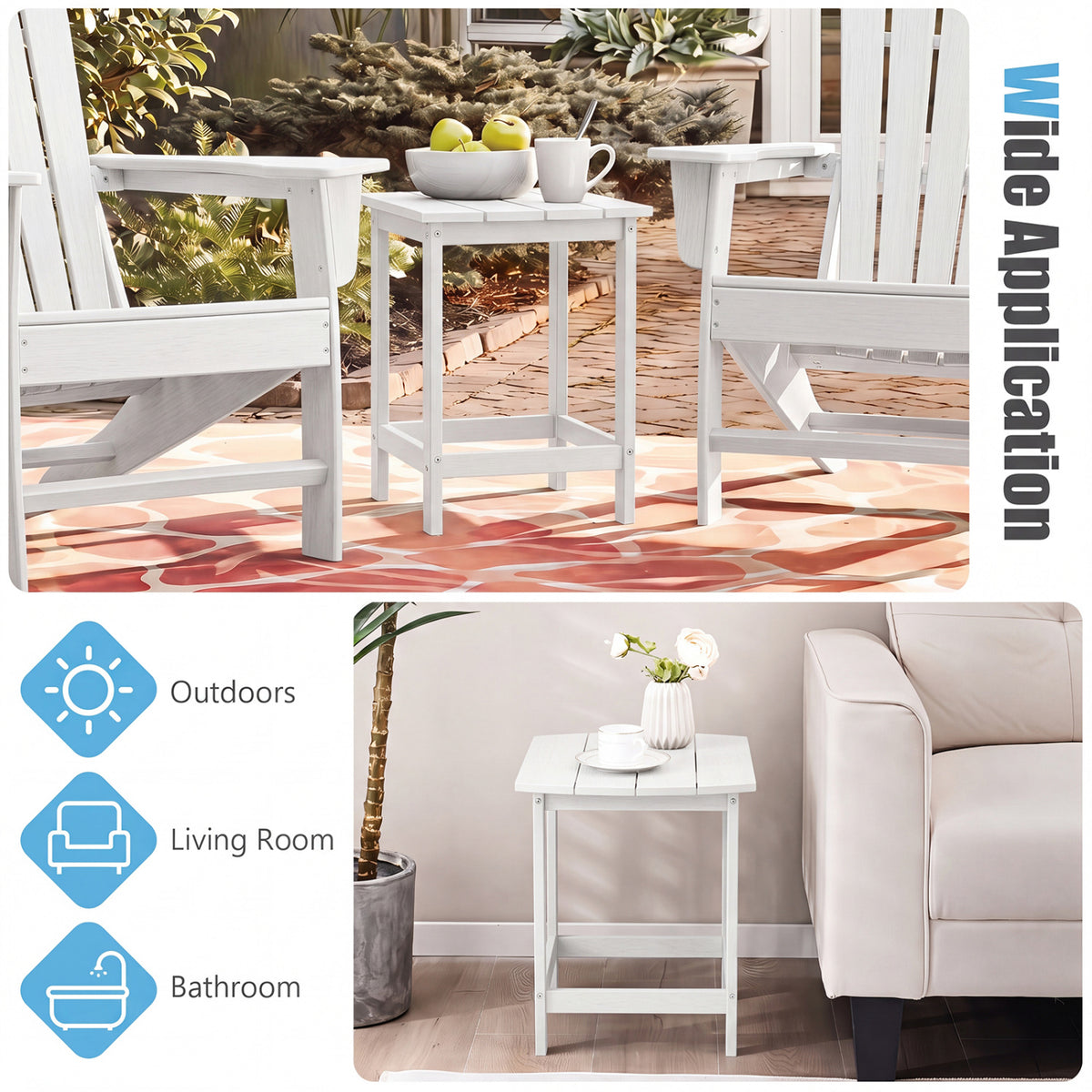 Adirondack Outdoor Side Table Set of 2 - 19" x 14.5", White