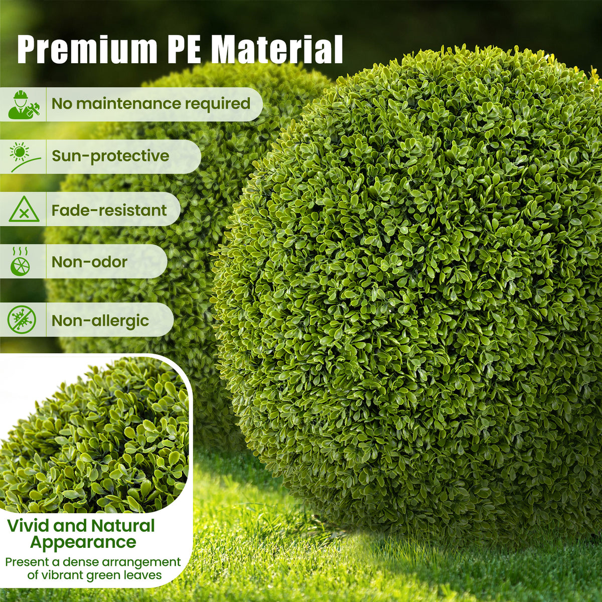 Artificial Sun-Protective Topiary Spheres Set - 20 Inch Patio Garden Decor M