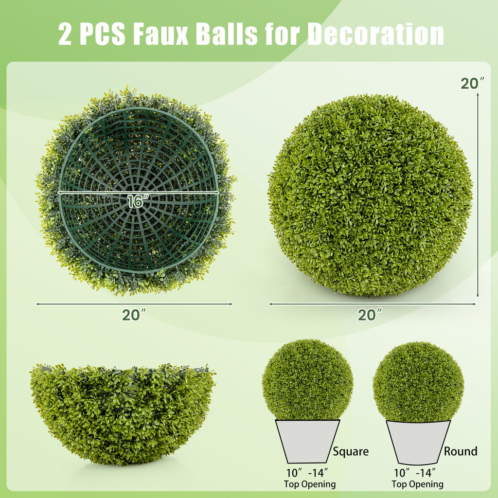 Artificial Sun-Protective Topiary Spheres Set - 20 Inch Patio Garden Decor M