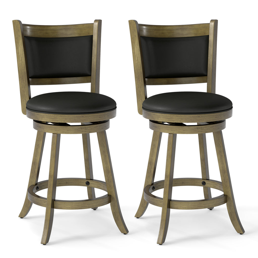 24 Inch Swivel Counter Stool, Upholstered - Gray, Set of 2