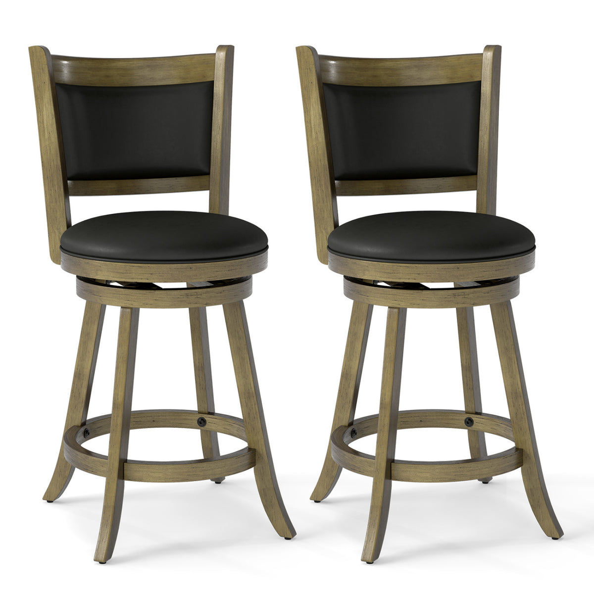 24 Inch Swivel Counter Stool, Upholstered - Gray, Set of 2