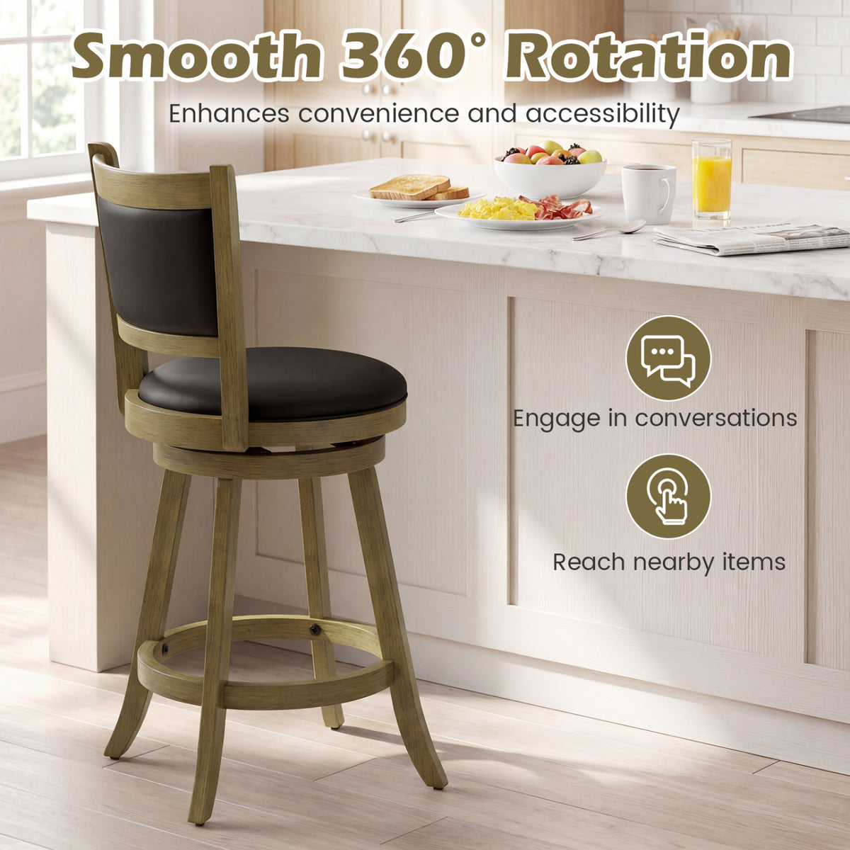 24 Inch Swivel Counter Stool, Upholstered - Gray, Set of 2