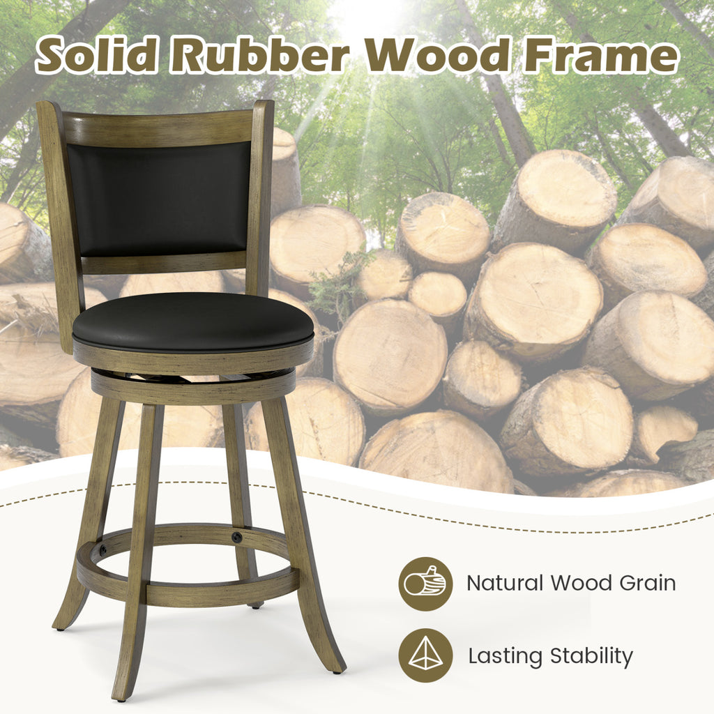 24 Inch Swivel Counter Stool, Upholstered - Gray, Set of 2