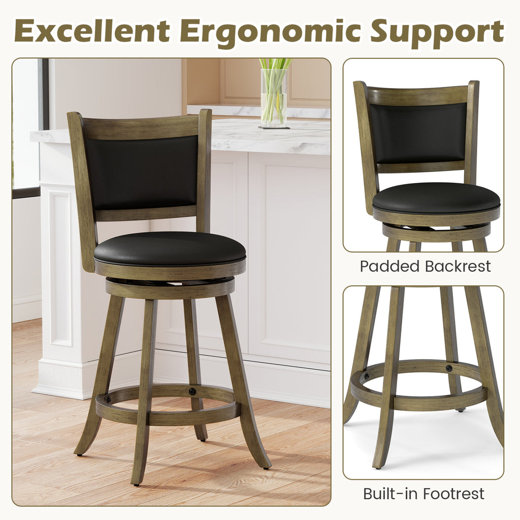24 Inch Swivel Counter Stool, Upholstered - Gray, Set of 2