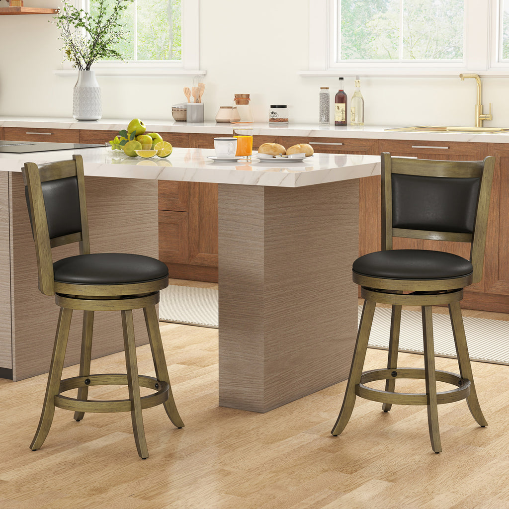 24 Inch Swivel Counter Stool, Upholstered - Gray, Set of 2