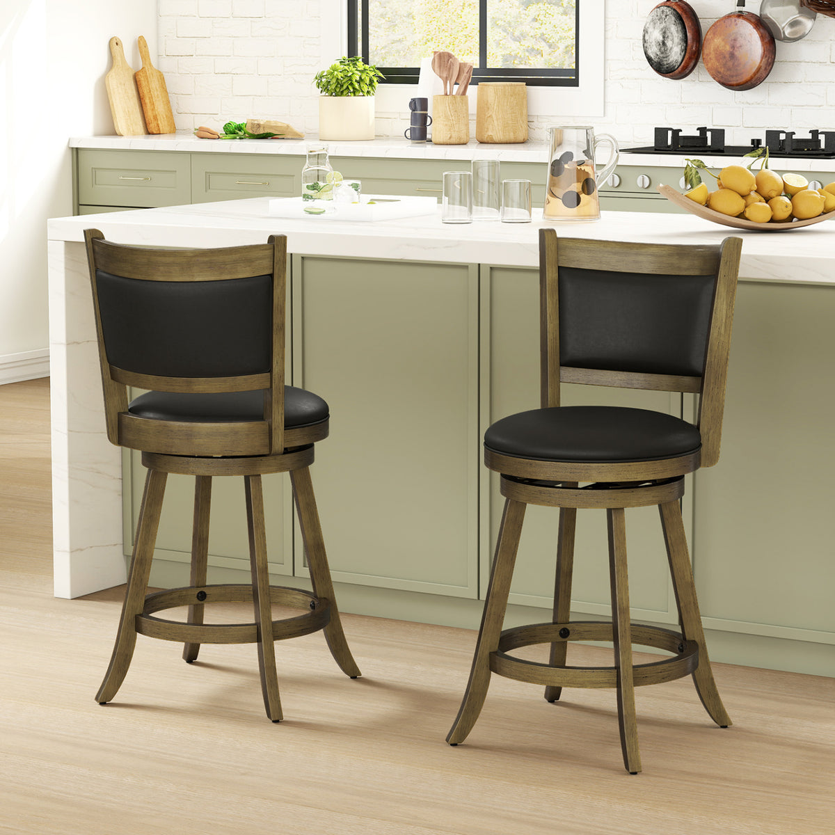 24 Inch Swivel Counter Stool, Upholstered - Gray, Set of 2