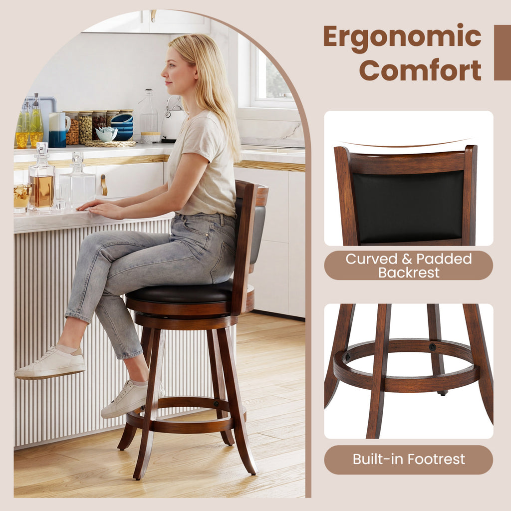 24 Inch Swivel Counter Stool Set of 2, Brown