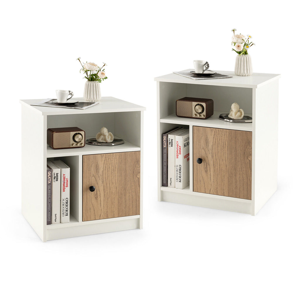 2-Piece Nightstand with Door & Shelves, White - Style 2