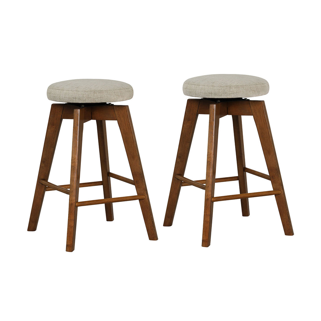 26 Inch Backless Swivel Barstools with Linen Fabric Seat, Beige - Set of 2