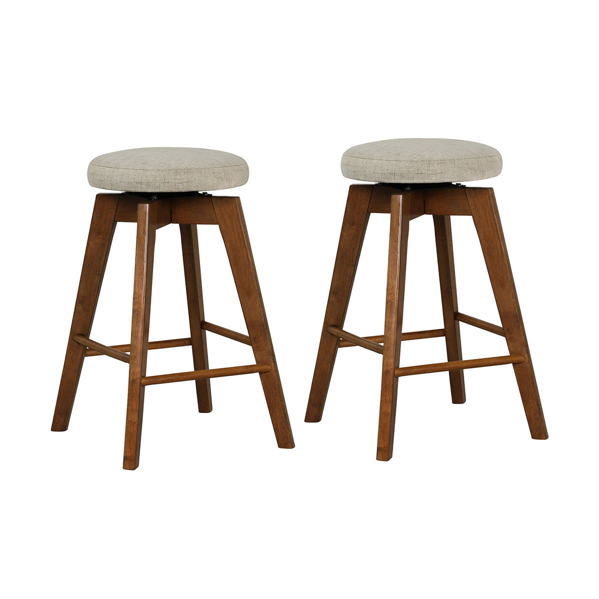 26 Inch Backless Swivel Barstools with Linen Fabric Seat, Beige - Set of 2