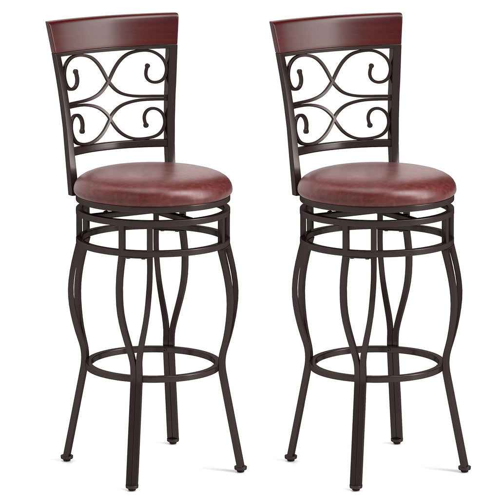 30 Inch Bar Stool Set of 2 with Backrest, Brown