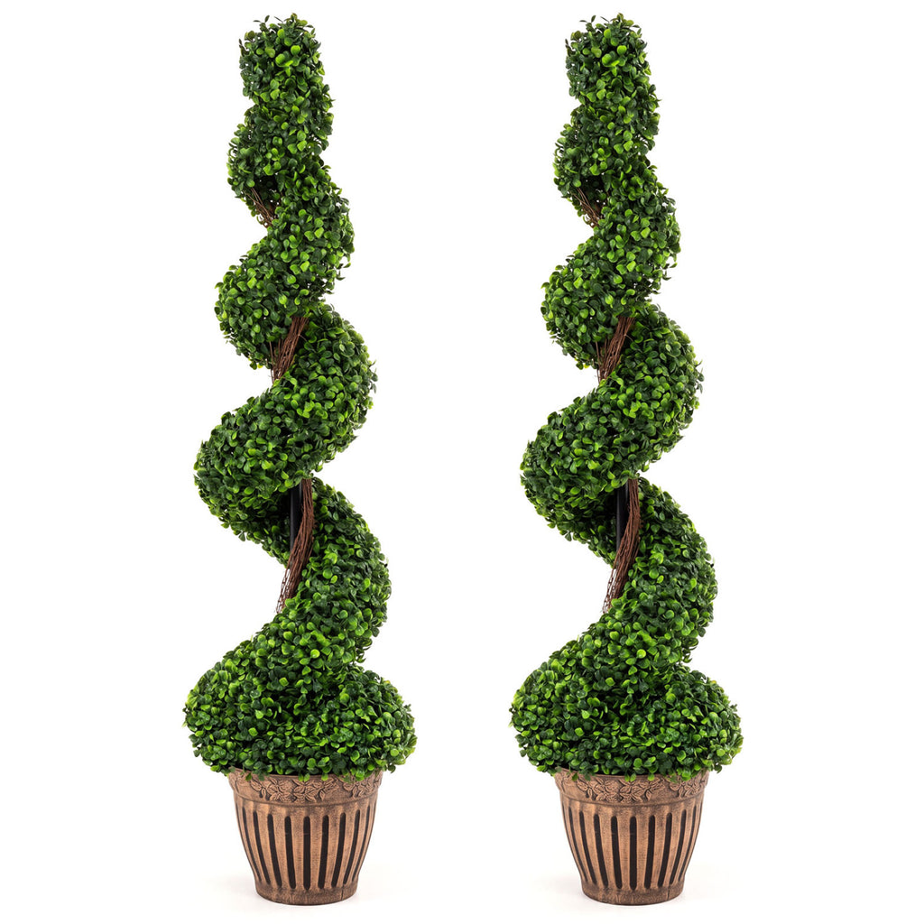 PE Variation 2 Pack 4ft Artificial Spiral Boxwood Topiary Trees Indoor Outdoor Decor