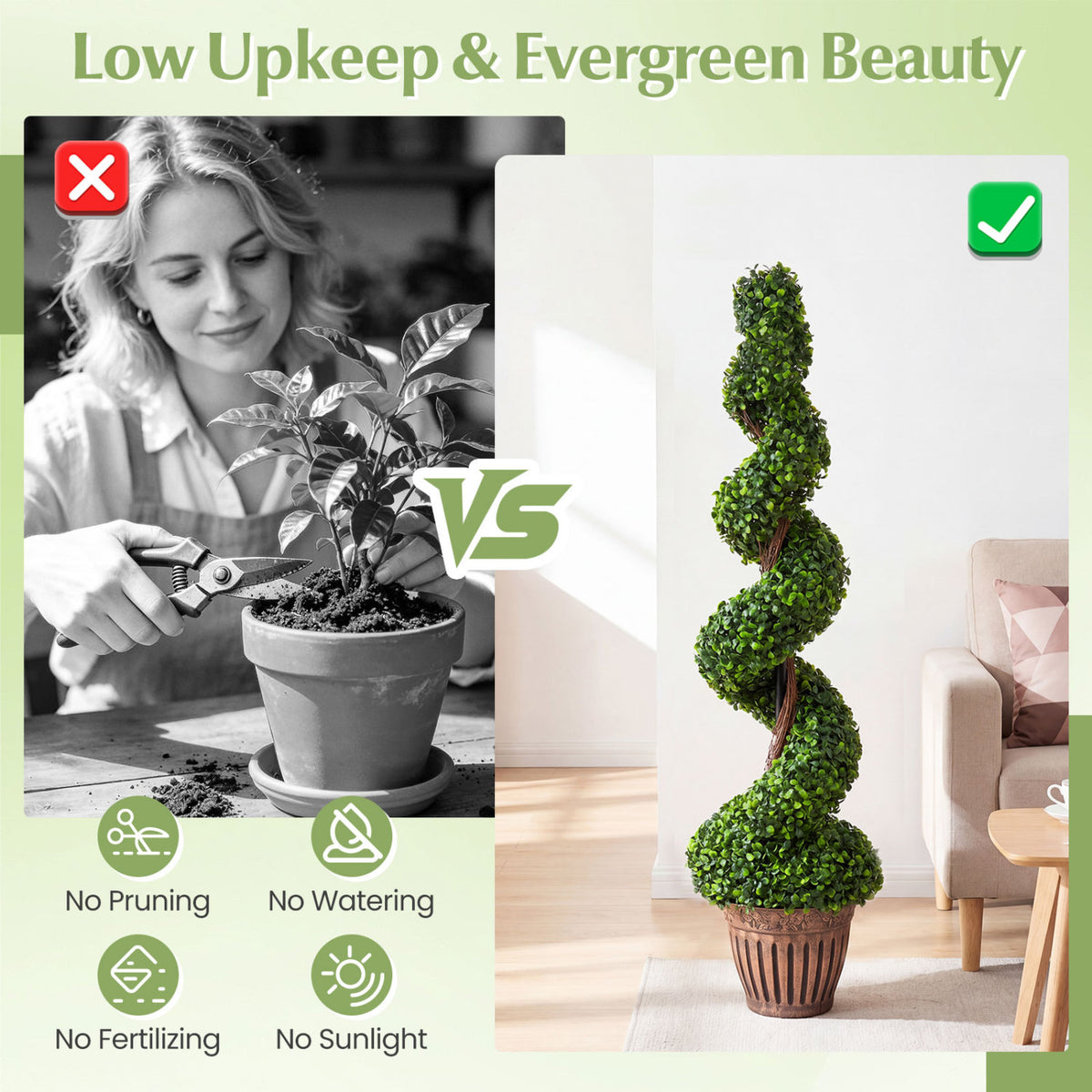 Artificial Spiral Boxwood Tree Set - PVC Variation, 4 Feet Tall, Green Decor