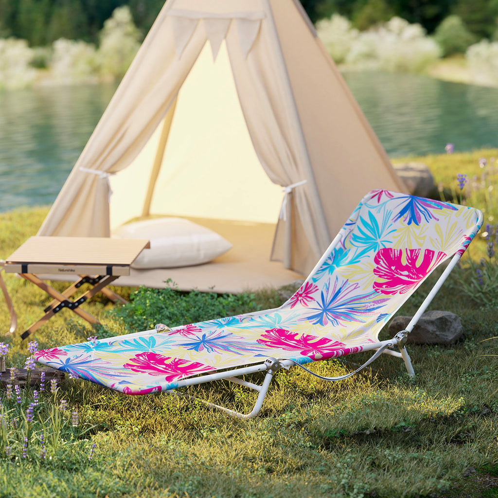 2 Pieces 5-position Lay Flat Beach Recliner with Carry Strap and