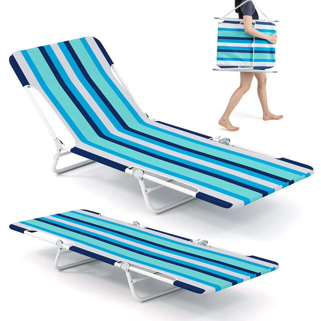 2 Pieces 5-position Lay Flat Beach Recliner with Carry Strap and