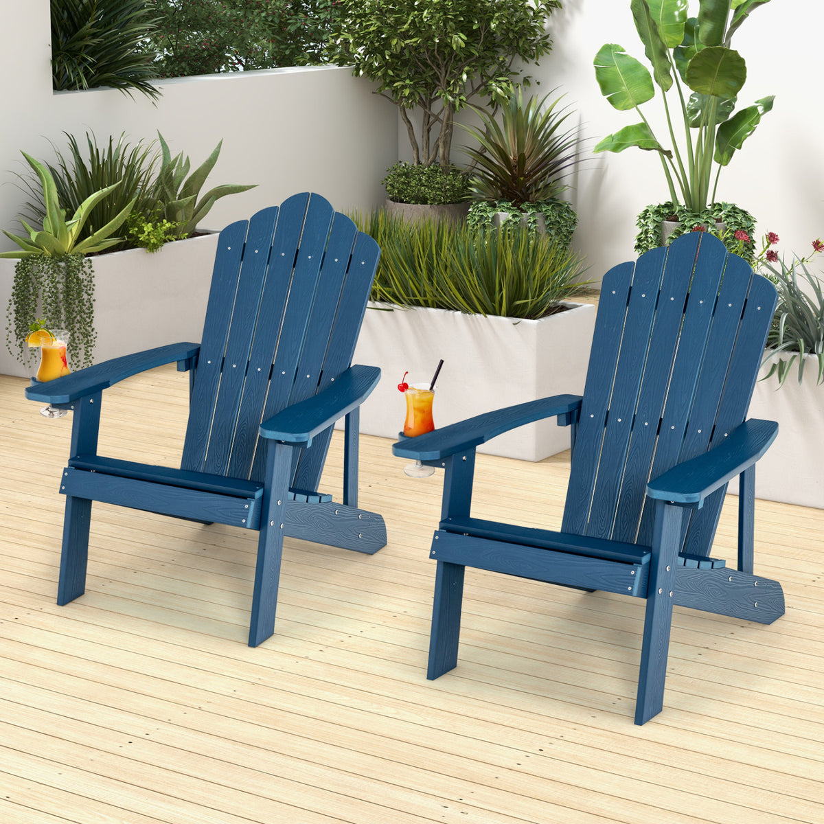 2 Pieces Adirondack Chair Set with Ergonomic Design for Porch and