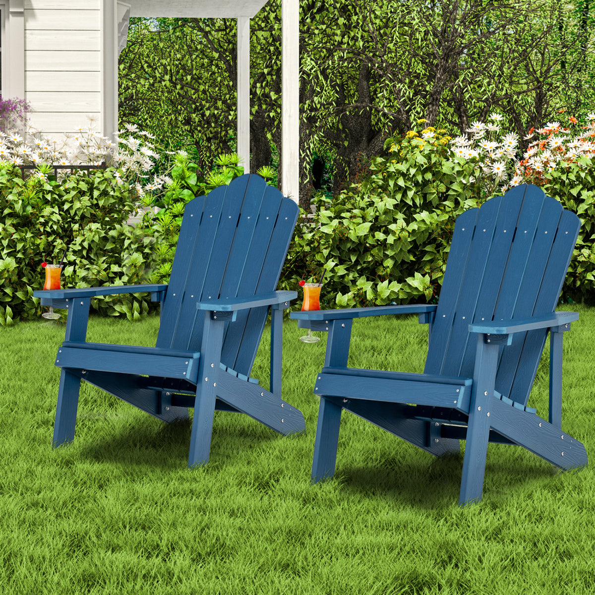 2 Pieces Adirondack Chair Set with Ergonomic Design for Porch and