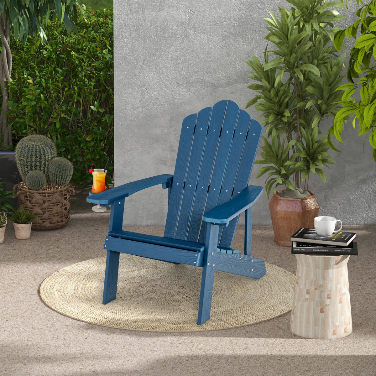 2 Pieces Adirondack Chair Set with Ergonomic Design for Porch and