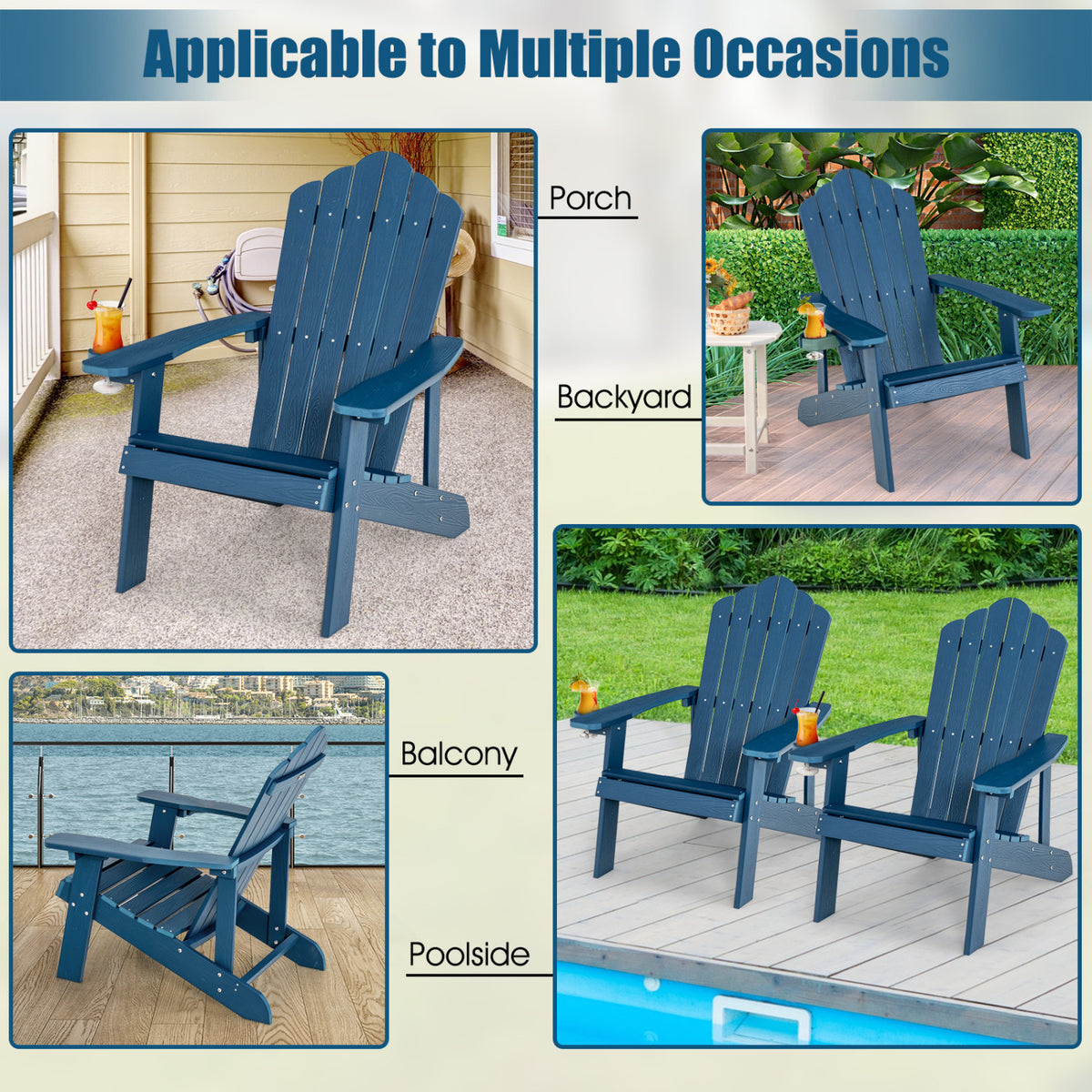 2 Pieces Adirondack Chair Set with Ergonomic Design for Porch and