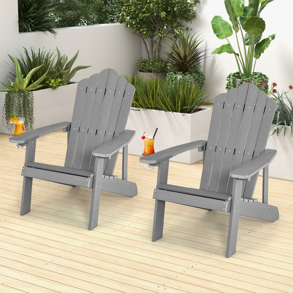 2 Pieces Adirondack Chair Set with Ergonomic Design for Porch and