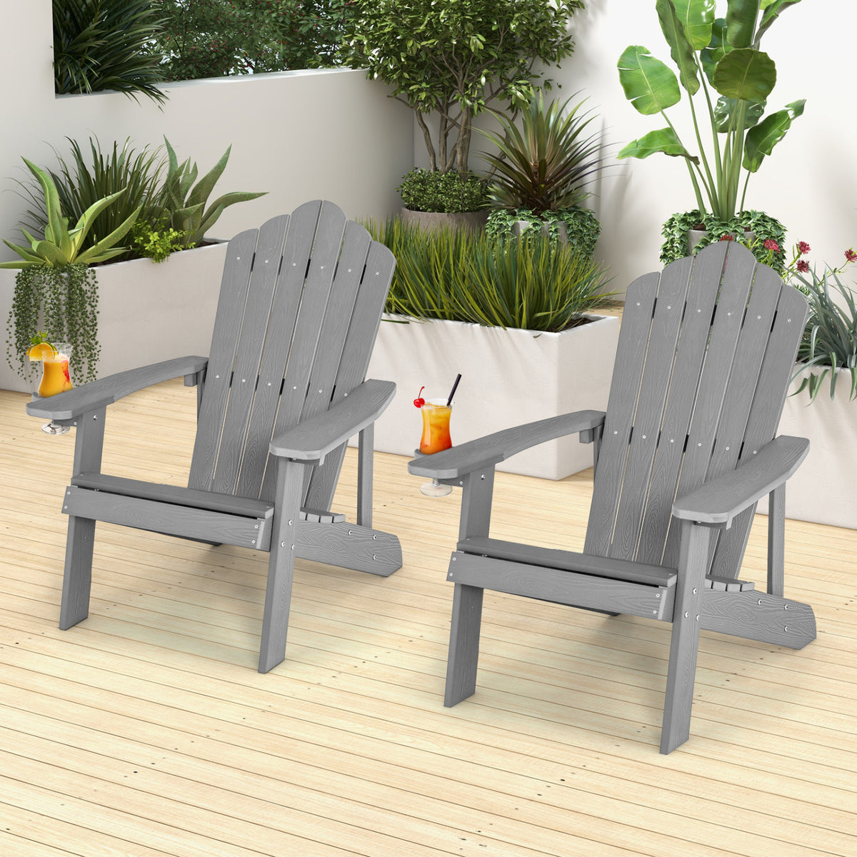 2 Pieces Adirondack Chair Set with Ergonomic Design for Porch and