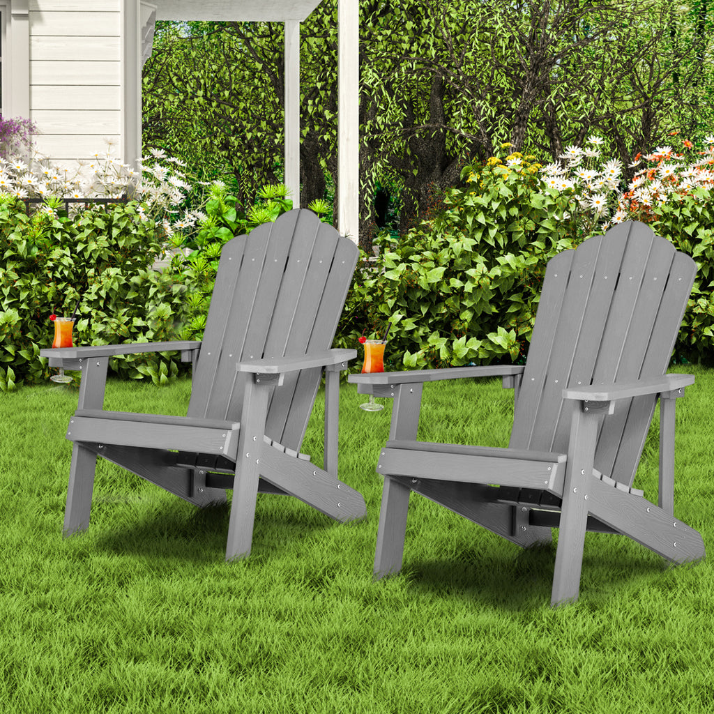 2 Pieces Adirondack Chair Set with Ergonomic Design for Porch and