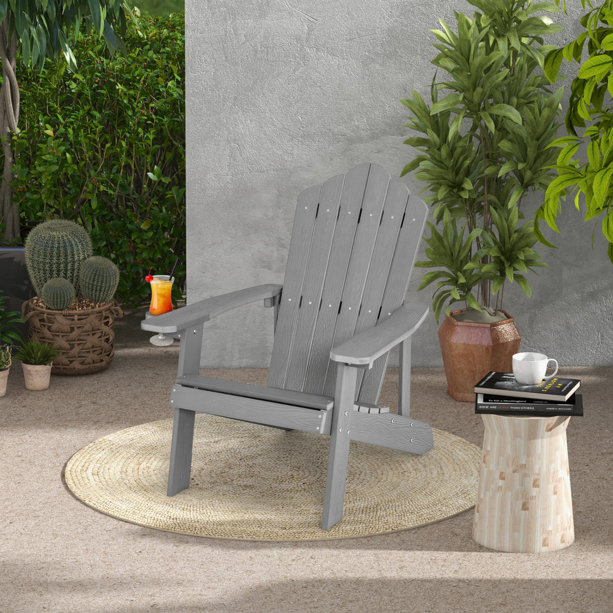 2 Pieces Adirondack Chair Set with Ergonomic Design for Porch and