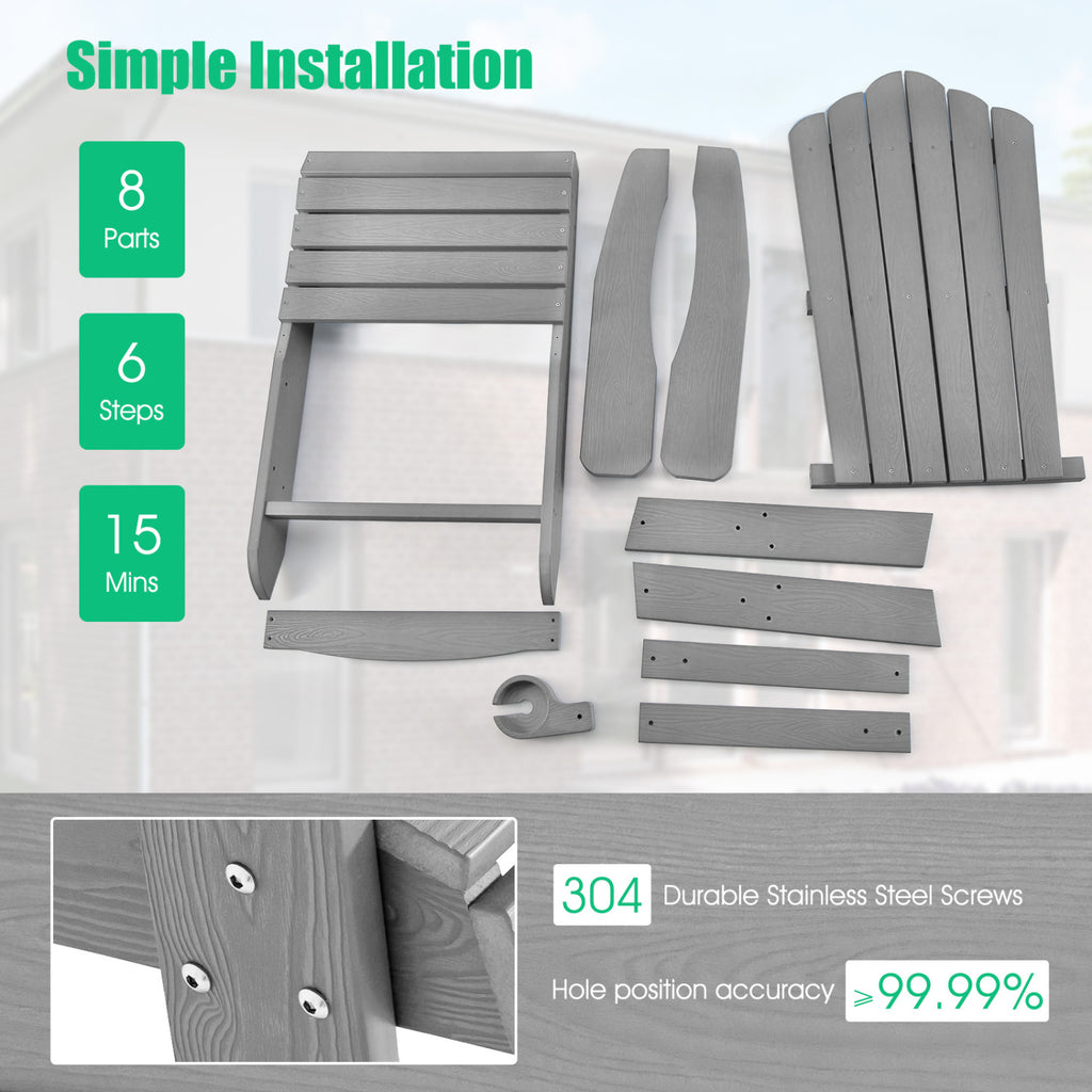 2 Pieces Adirondack Chair Set with Ergonomic Design for Porch and