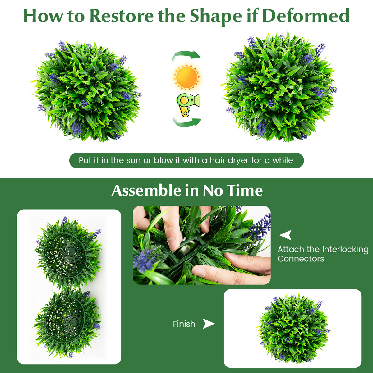 Artificial Lavender Topiary Balls with Flowers - Indoor & Outdoor Decor Set