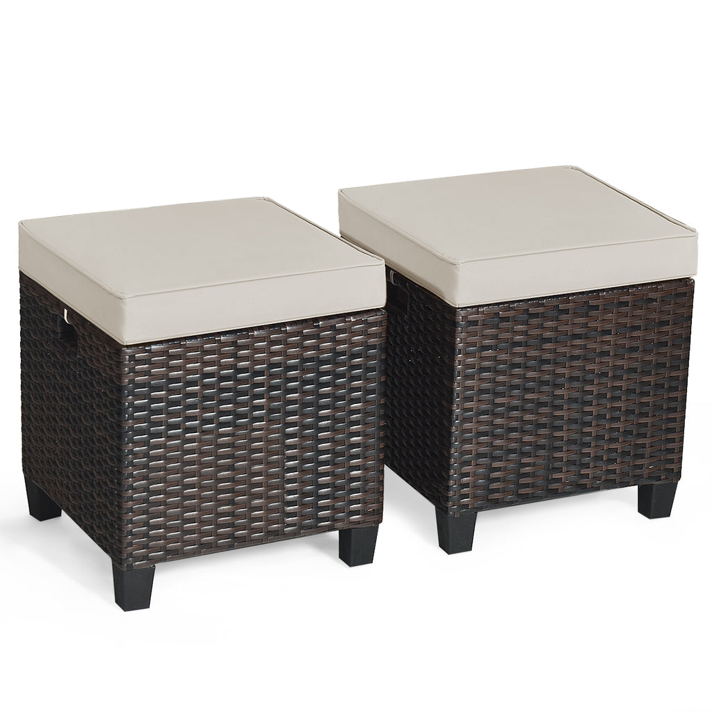 Patio Rattan Ottoman Set with Removable Cushions - Red
