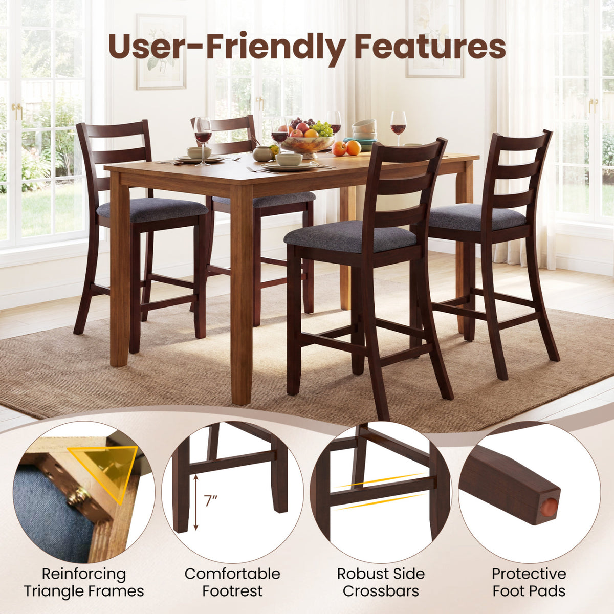 Upholstered Counter Height Bar Stools Set of 2 - Brown