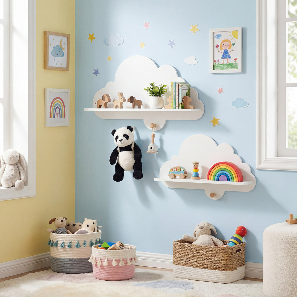 Floating Cloud Shelves Wall Mount Set of 2 White Kids Room Storage Racks