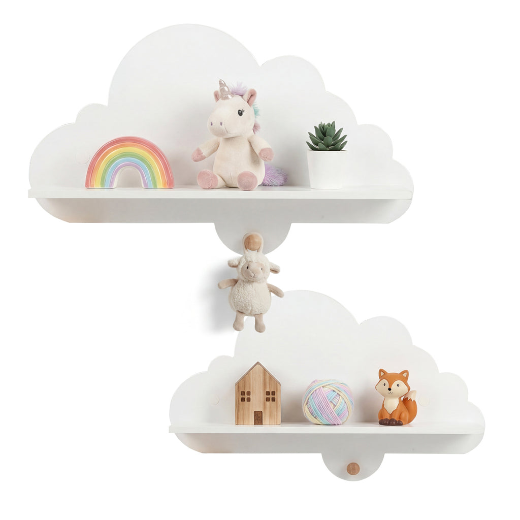 Floating Cloud Shelves Wall Mount Set of 2 White Kids Room Storage Racks