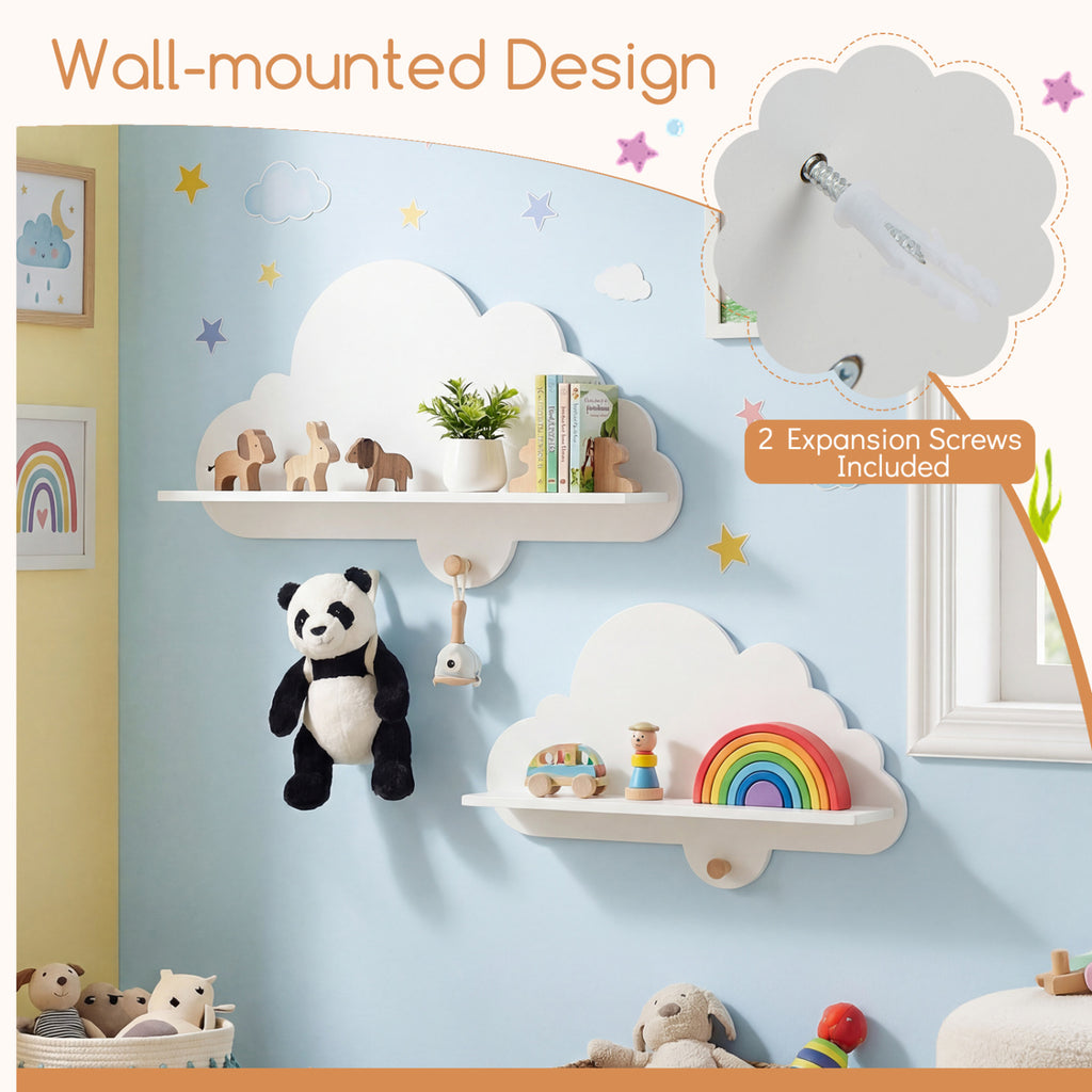 Floating Cloud Shelves Wall Mount Set of 2 White Kids Room Storage Racks