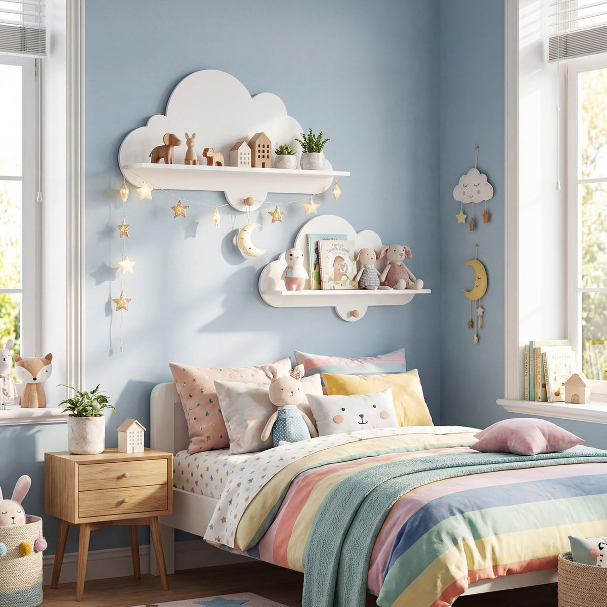 Floating Cloud Shelves Wall Mount Set of 2 White Kids Room Storage Racks