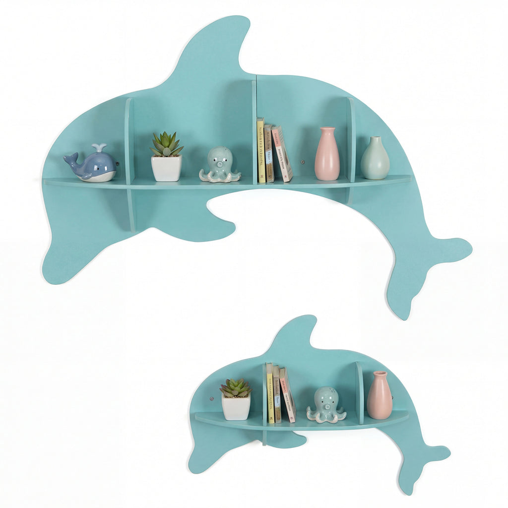 Floating Dolphin Wall Shelves Set of 2 - Blue Kids Storage & Display Rack