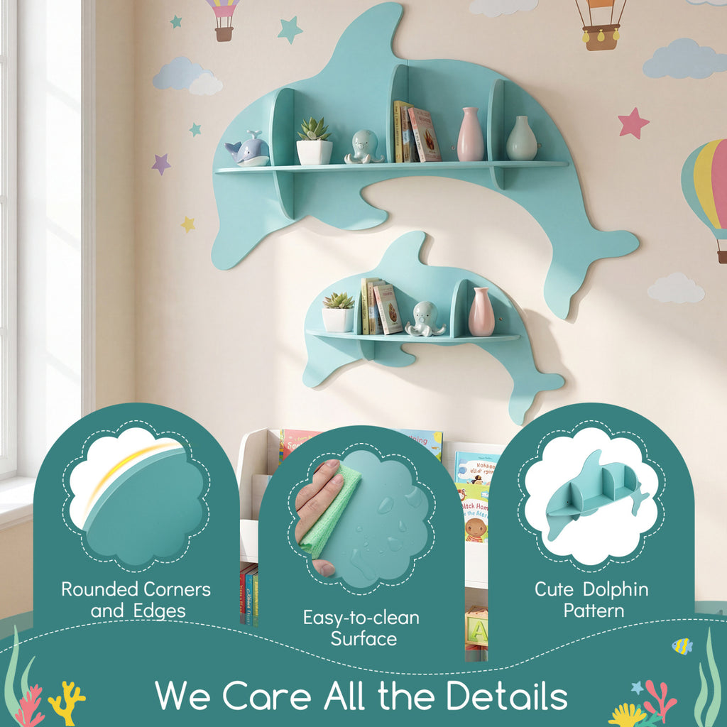 Floating Dolphin Wall Shelves Set of 2 - Blue Kids Storage & Display Rack