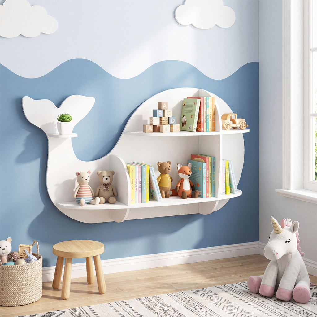 Floating Dolphin Wall Shelves Set of 2 - Blue Kids Storage & Display Rack