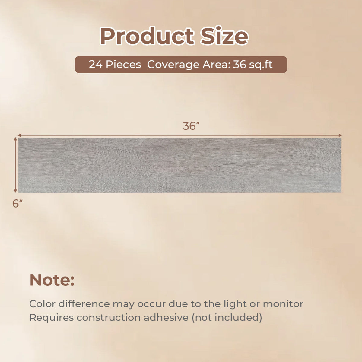 48 Pack Gray Vinyl Floor Tiles Waterproof Vinyl Plank Flooring Set of 2