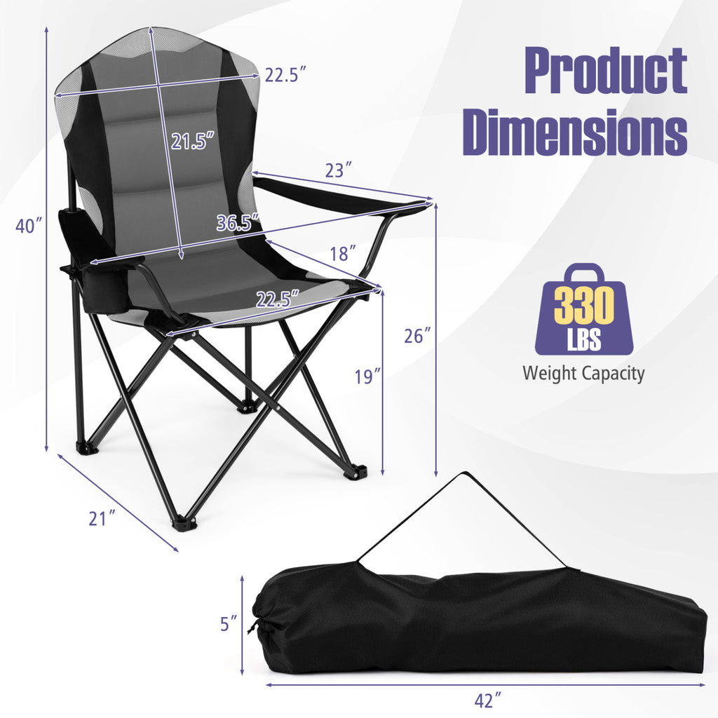2 Pieces Folding Camping Chairs for Adults with Cup Holders